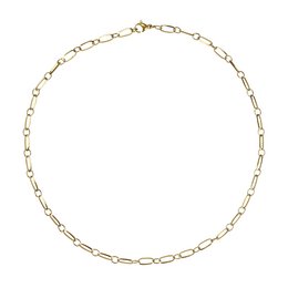  Gold link chain bracelet, elongated oval links, shiny metallic finish, adjustable charm bracelet