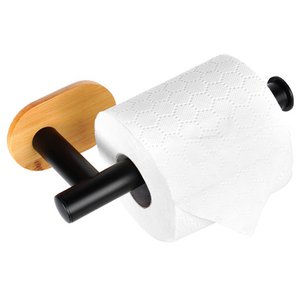 Toiletpapierhouder stalen bamboe zwart 17 cm