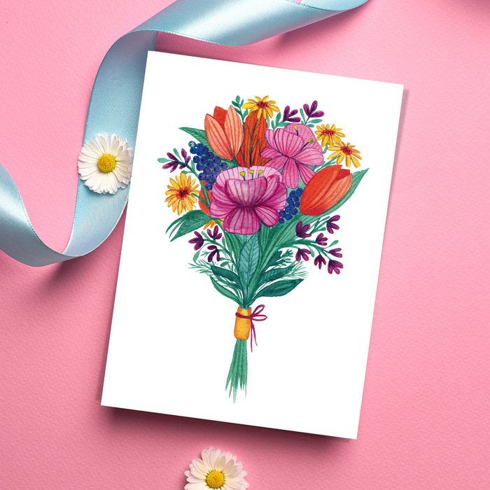 Carte A6 Amour fleurs