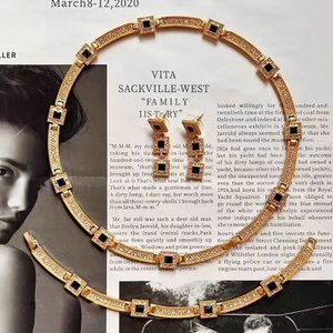 Vintage stijl geometrische zwarte Onyx sieradenset