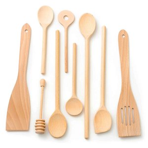 9 Piece Wooden Kitchen Utensil Set (Cooking Spoons, Spatulas, Honey Spoon)