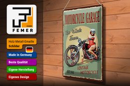 Blechschild Pinup 30x40cm Retro Motorcycle Garage