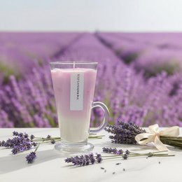  Lavender latte candle, purple color, 250g, scented with ice cubes, floral design aesthetic.