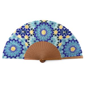Blue and Gold Silk Fan Secret Flower