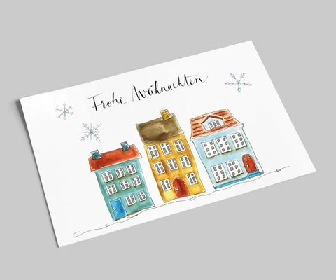 Christmas card | winter houses | Merry Christmas card