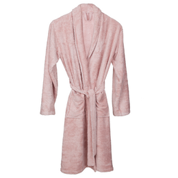 Soft, plush bathrobe in a variety of pastel colors including misty rose, rosewood, apricot blush, and more. Made of comfortable, absorbent material for a relaxing post-shower experience.