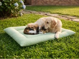 "Cooling pet mat, breathable ice silk, soft non-slip blanket for dogs cats, green grey blue, washable summer bed"