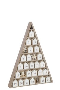 J-Line decoratie Boom + House Advent Calendar - hout - wit/naturel