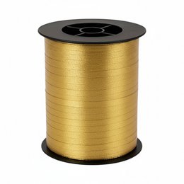  A 5 mm x 500 feet gold ribbon spool. The ribbon is made of a shiny, metallic gold material and is suitable for various craft and decorative purposes.