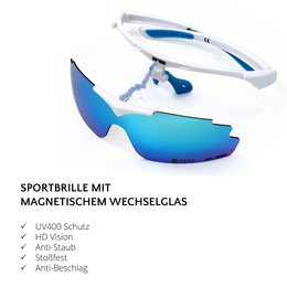 SUNUP Set Magnet Sport Zonnebril Mat Wit / Full Revo Ice Blue