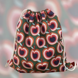 Luna-Leena Kinderrucksack / Turnbeutel Apfel - Grün/Rot - Canvas Baumwolle - handgefertigt in Nepal
