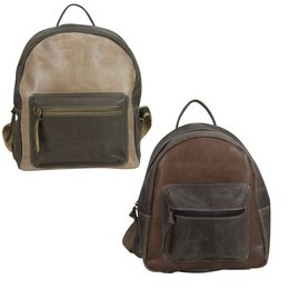 A stylish and versatile leather backpack in a neutral color palette, suitable for everyday use. Features a spacious main compartment, multiple pockets, and a durable design.