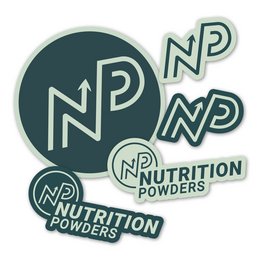 Assorted NP Nutrition Powders sticker pack. Includes various NP logo designs in different sizes and shapes.