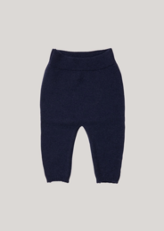 Navy blue knit pants for babies, available in sizes 0-6 months to 3-4 years.