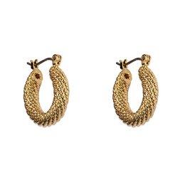 Gold-toned hoop earrings with a textured, woven design. Suitable for casual or formal wear.