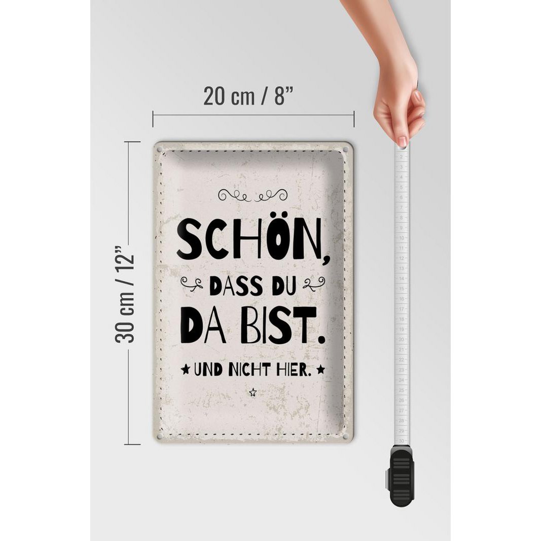 Blechschild Spruch 20x30 cm schön dass du da bist und nicht hier weißes Schild