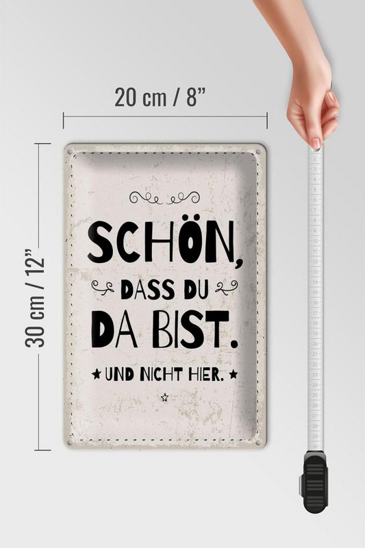 Blechschild Spruch 20x30 cm schön dass du da bist und nicht hier weißes Schild