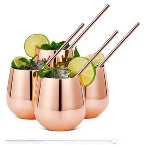 Tumbler glas RVS Rosé 4x36cl + rietjes