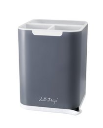 A grey cutlery drainer with a modern, minimalist design. Made of durable plastic, it has a sleek and compact shape to neatly store and drain cutlery.