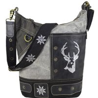 Domelo traditionele tas. Dames schoudertas. Dirndl schoudertas gemaakt van canvas (canvas) & leer. Handtas in traditionele stijl met herten edelweiss print. Crossbody tas voor dames als Oktoberfest accessoires.