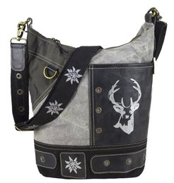 Domelo traditional bag. Ladies shoulder bag. Dirndl shoulder bag made of canvas (canvas) & leather. Handbag in traditional style with deer edelweiss print. Crossbody bag for women as Oktoberfest accessories.
