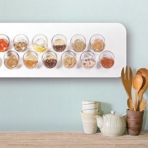 Gewürzregal weiß · mit 16 Gläsern · Birkenschichtholz · HPL Front weiß