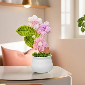 Gestrickter Blumentopf – Handgefertigter Innenakzent – ​​Strapazierfähiges Garn – Wartungsfreies Dekor