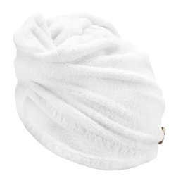 Soft, absorbent bamboo hair turban in beige, blush pink, cream, light blue, and light grey colors. Made of natural bamboo fabric for gentle hair drying.