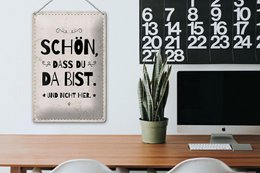 Blechschild Spruch 20x30 cm schön dass du da bist und nicht hier weißes Schild