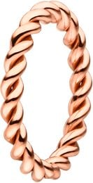 A twisted rose gold ring with a diameter of 3 mm, suitable for stacking with other rings.