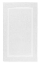 White rectangular bath mat made of soft, absorbent material.