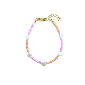 White hearts bracelet pink orange