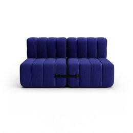 A flexible 2-seater sofa in a deep blue color, with a modern, modular design that can be configured in various ways.