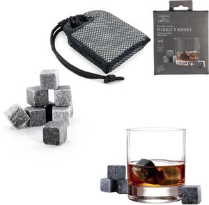 Whisky Stone Set - 9 wiederverwendbare Kühlsteine mit Aufbewahrungstasche - perfekt für Whisky, Cocktails und Getränke - Kühlungen ohne Verdünnung - Anthrazit