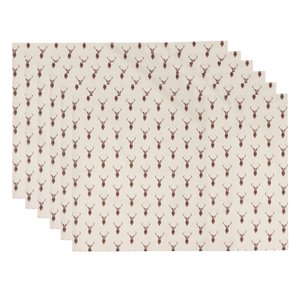 Placemats Set van 6 48x33 cm Beige Rood Katoen Hert Tafelmat