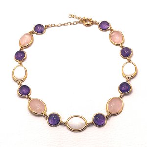 La Vie en Rose Necklace - Rose Quartz Mother of Pearl + Amethyst Circles