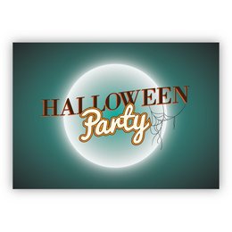 Spooky Halloween party invitation card with full moon and text "Halloween Party"