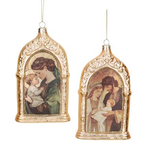 GLSS HOLY FAMILY/MARY ARCH SCENE ORN ASS/2 GLD 14,5CM