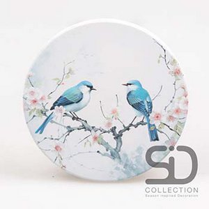 Coaster around birds blue blossom 10x10x0.7 cm