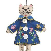 Kat met jas blauw/bloemen, vilt