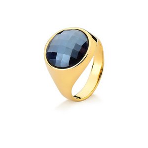 Pearly Gemstone Small Ring - Peraly Smoke Obsidian- Size 8 (20)