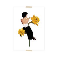 Postcard collage lady sitting on daffodils