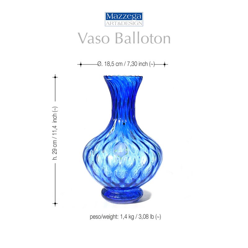 1 Vaso in Vetro Soffiato stile "BALLOTON" Lavorato a Mano con Murrine di Murano, linea “I Colori di Murano” h. 29 cm. Made in Italy