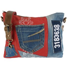 Sunsa Women's Sustainable Shoulder Bag. Shoulder bag made from recycled jeans & canvas (canvas). Handbag vintage retro style. Crossbody bag for women.