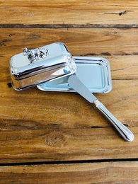 EDZARD botervloot koe met glasplaat, verzilverd, 8 x 13 cm, met bijpassend botermes