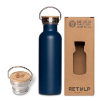 Stainless steel drinking bottle leak-proof bamboo cap Blue 750 ml
