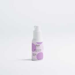 Purple and white eye serum bottle, lightweight gel texture, anti-aging skincare product for under-eye area.