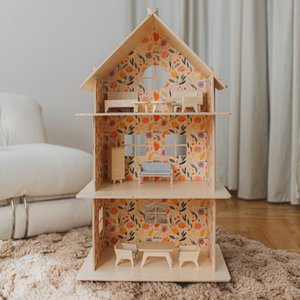 Frühlingsblume – Großer dreistöckiger Puppenhausbausatz aus Holz