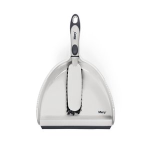 Mery - Stoffer- en blikset, ergonomisch handvat, rubber met dubbele clip, hoogwaardig haar, randen, reinigingsborstel, draagbaar, 23 x 34 cm, grijs/zwart