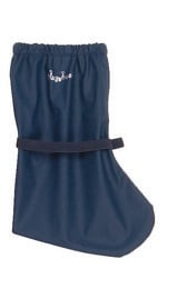 Navy blue rain footies with fleece lining, suitable for kids. Durable and comfortable for outdoor activities.